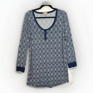 Ink & Ivy Dark Blue & White Diamond Nite Gown Long Sleeve Women's Large